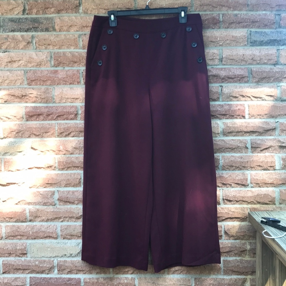 Midi length wide leg dress pants with buttons
